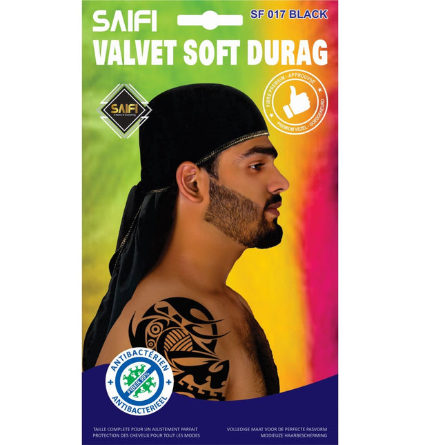 Saifi Velvet Soft Durag SF 017 BLACK - Africa Products Shop